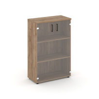Шкаф для документов средний широкий со стеклянными дверьми Style Project SN.STS.E-205 / Белый – Тиквуд Светлый – Прозрачный – Черные ручки / 796×400×1203