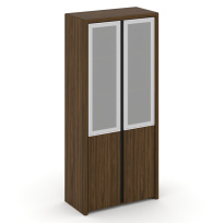 Corner Шкаф высокий широкий (2 низ. фасада ЛДСП+2 сред. фасада стеклов раме) COR.ST-1.2R Орех лоренцо/Графит/Сатин стекло/Графит металл 900×450×2000